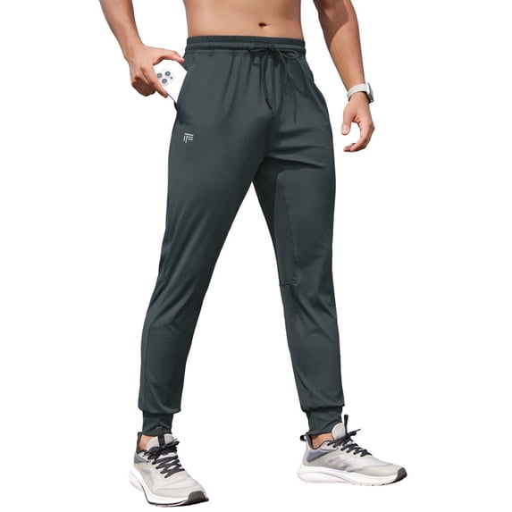 Youclos Mens Lightweight Knit Joggers - Zipper Pockets Drawstring Waist Athletic Pants for Running Gym