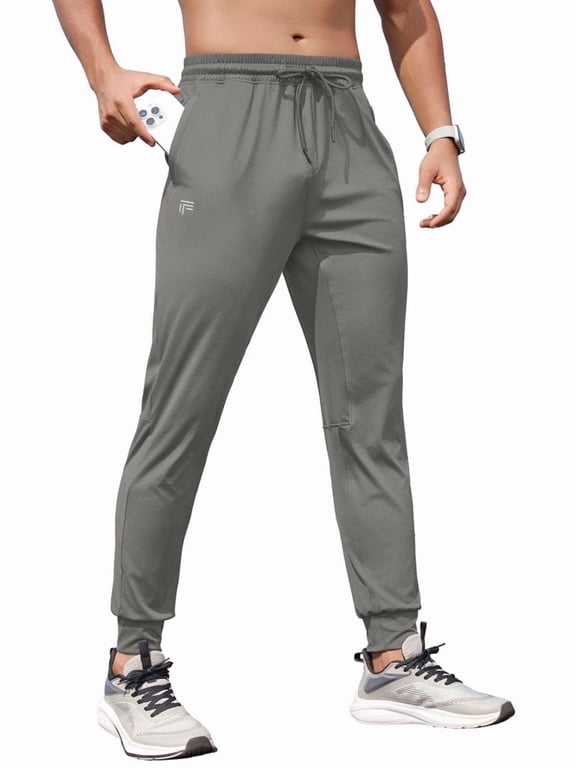 Mens Lightweight Knit Joggers - Zipper Pockets Drawstring Waist Athletic Pants for Running Gym
