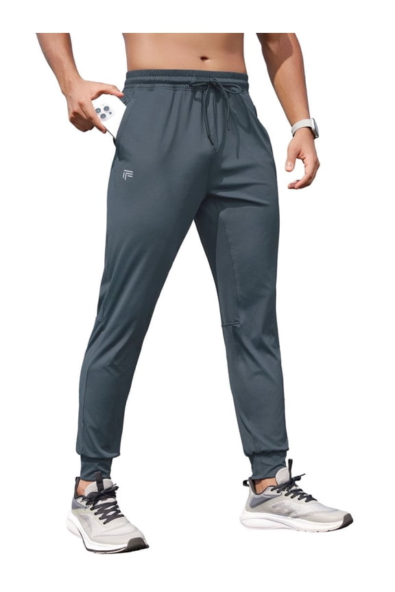 Mens Lightweight Knit Joggers - Zipper Pockets Drawstring Waist Athletic Pants for Running Gym