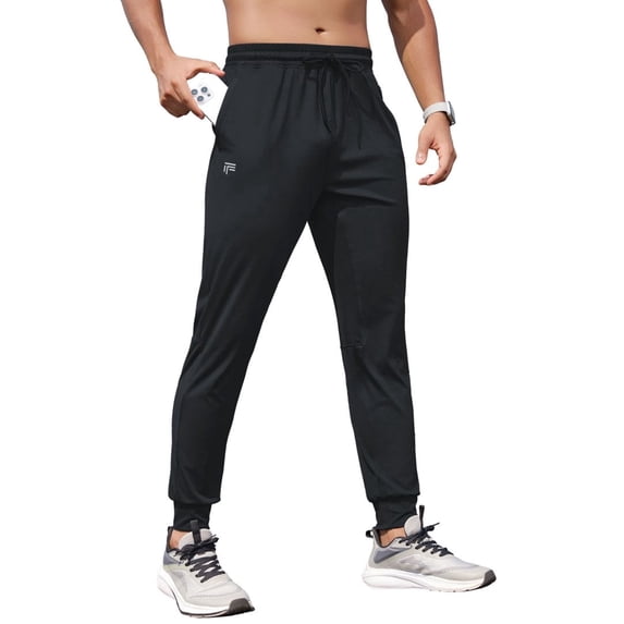 Youclos Mens Lightweight Knit Joggers - Zipper Pockets Drawstring Waist Athletic Pants for Running Gym