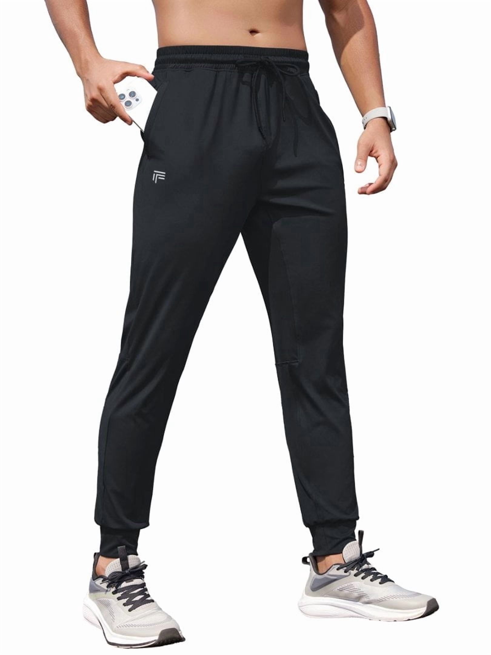 Youclos Mens Lightweight Knit Joggers - Zipper Pockets Drawstring Waist Athletic Pants for Running Gym