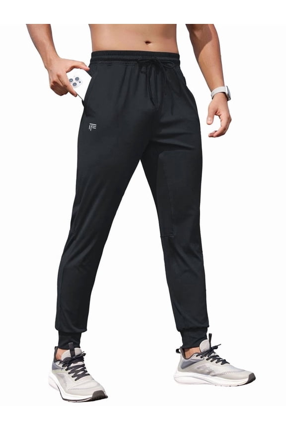 Mens Lightweight Knit Joggers - Zipper Pockets Drawstring Waist Athletic Pants for Running Gym