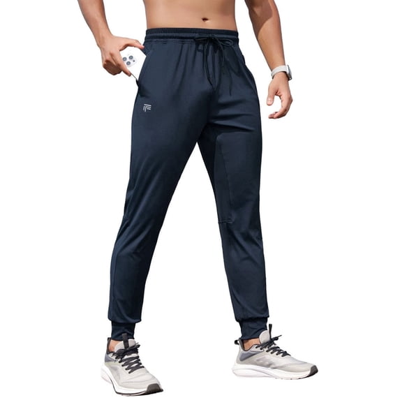 Youclos Mens Lightweight Knit Joggers - Zipper Pockets Drawstring Waist Athletic Pants for Running Gym