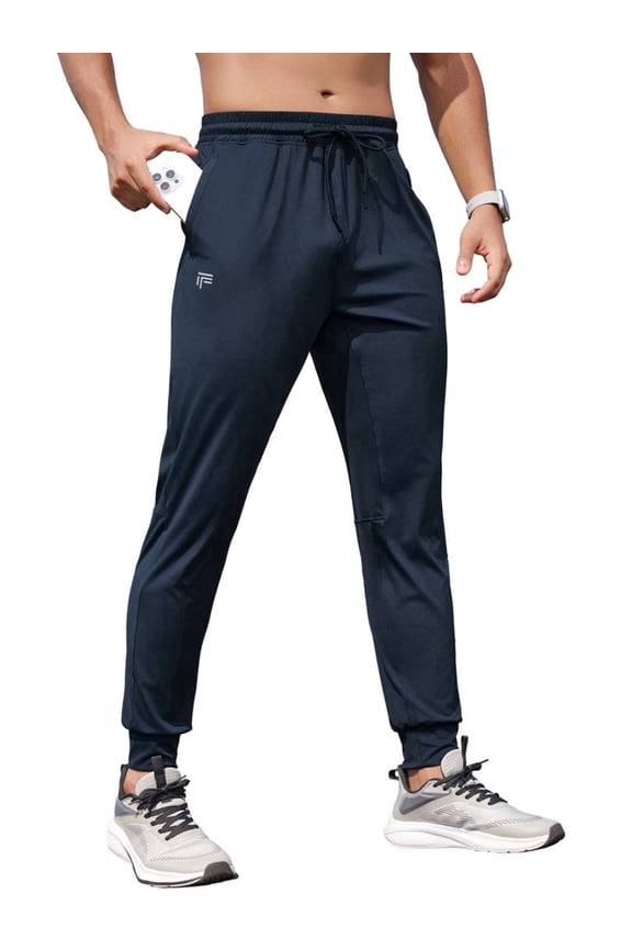 Mens Lightweight Knit Joggers - Zipper Pockets Drawstring Waist Athletic Pants for Running Gym