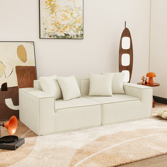 Youdao 78.7'' Corduroy Loveseat Sofa, 2-Seater Modern Upholstered Couch with Wide Armrests & Deep Seat, Comfortable Leisure Love Seat for Living Room, Bedroom, Apartment, Beige