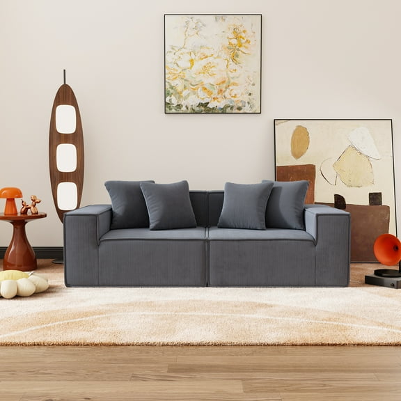 Youdao 78.7'' Corduroy Loveseat Sofa, 2-Seater Modern Upholstered Couch with Wide Armrests & Deep Seat, Comfortable Leisure Love Seat for Living Room, Bedroom, Apartment, Grey