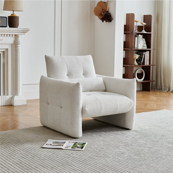 Youdao Accent Chair, Raindrop Velvet Fabric Armchair, Cloud-Like Lounge Leisure Chair with Pillow & Armrest, Comfy Deep Seat Single Sofa Vanity Chair for Living Room, Bedroom, Small Spaces, Beige