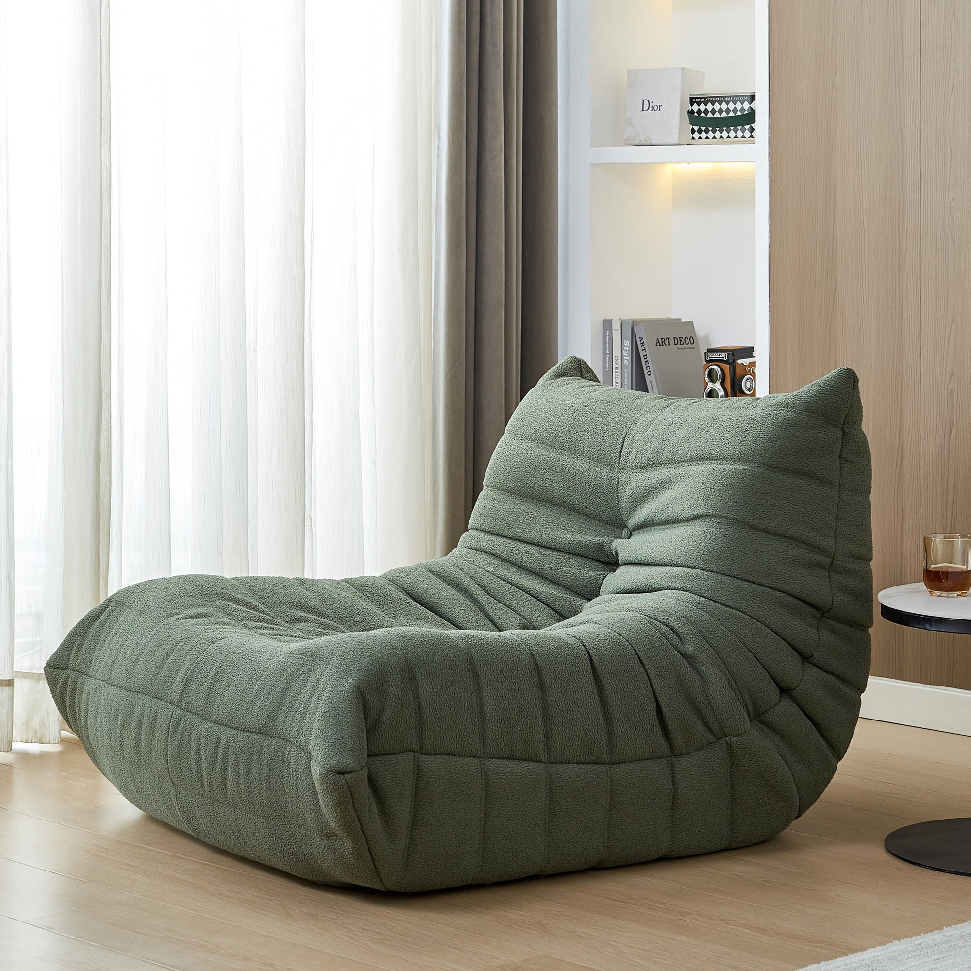 Youdao Fireside Chair, Soft Teddy Fabric Lounge Chair Lazy Floor Sofa