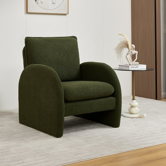 Youdao Modern Accent Chair, Cute Lamb Sherpa Fabric Arm Chair with High Back, Upholstered Cozy Ergonomics Reading Chair with Cushion & Arms, Comfy Single Sofa Chair Leisure Chair for Small Spaces, Liv