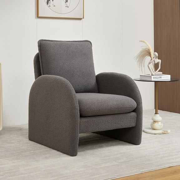 Youdao Modern Accent Chair, Sherpa Upholstered Armchair, Cozy Lambswool Fabric Lounge Chair with High Back & Armrests, Comfy Single Sofa for Living Room, Bedroom, Small Spaces, Grey