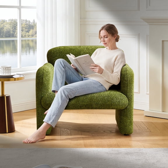 Youdao Modern Occasional Chair, Small Sherpa Accent Chair, Teddy Fabric Soft Padded Armchair, Upholstered Cozy Arm Chair with Armrest, Comfy Single Sofa for Living Room Bedroom