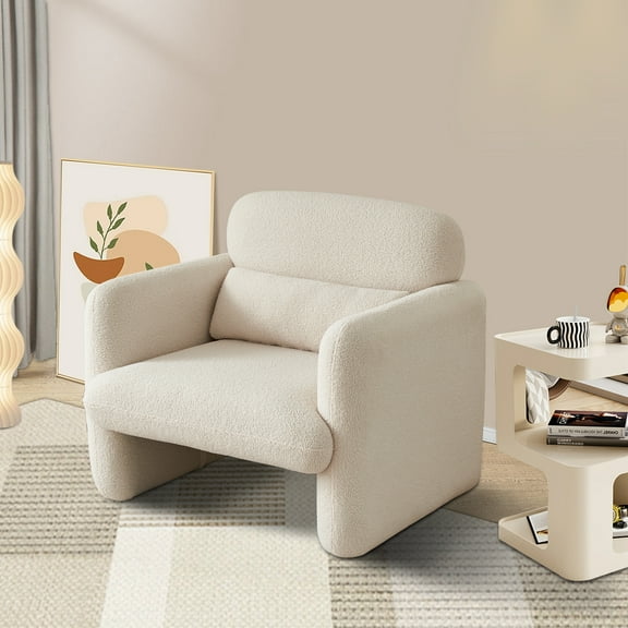 Youdao Modern Occasional Chair, Small Sherpa Accent Chair, Teddy Fabric Soft Padded Armchair, Upholstered Cozy Arm Chair with Armrest,  Comfy Single Sofa for Living Room Bedroom