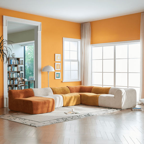 Youdao Modular Sectional Sofa, Freely Configurable Modular Design, Comfy Raindrop Velvet Fabric U Shaped Couch, Soft Upholstery L Shaped Couch Stylish Color-Block Versatile for Living Room & Lounge