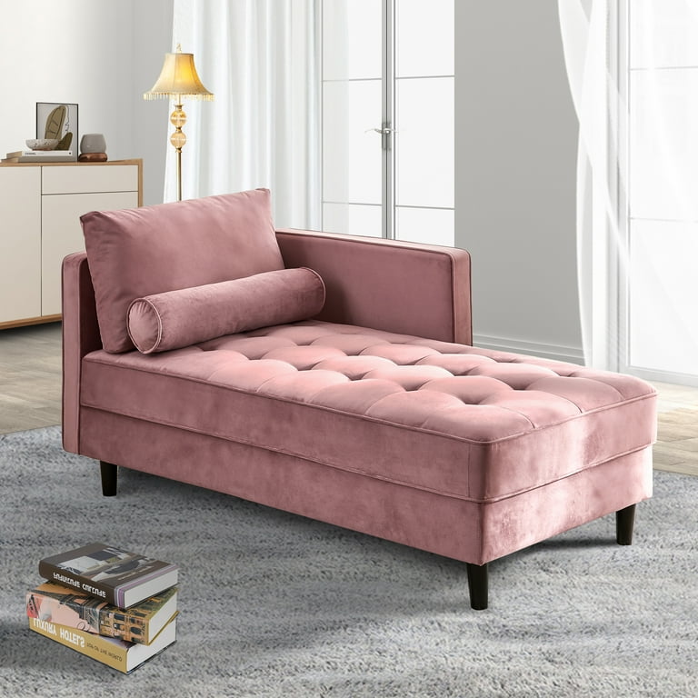 Youdao Velvet Chaise Lounge Modern Upholstered Tufted Chaise Lounge Chair Indoor Mid Century Leisure Sofa Recliner Couch for Bedroom Office Living