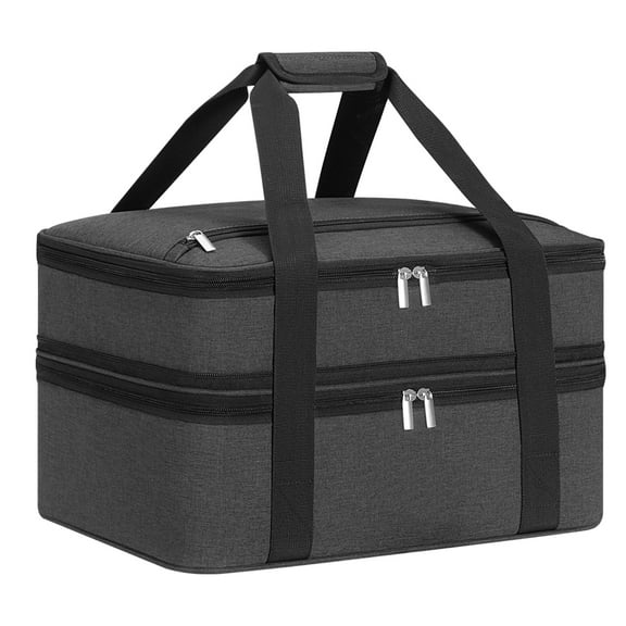 Youfenhome Double Insulated Casserole Carriers for Hot or Cold Food, Fits 9"×13" Baking Dish Food Warmer Carry Case for Trip, Insulated Food Containers Carrier for Parties, Picnic, Travel, Gray