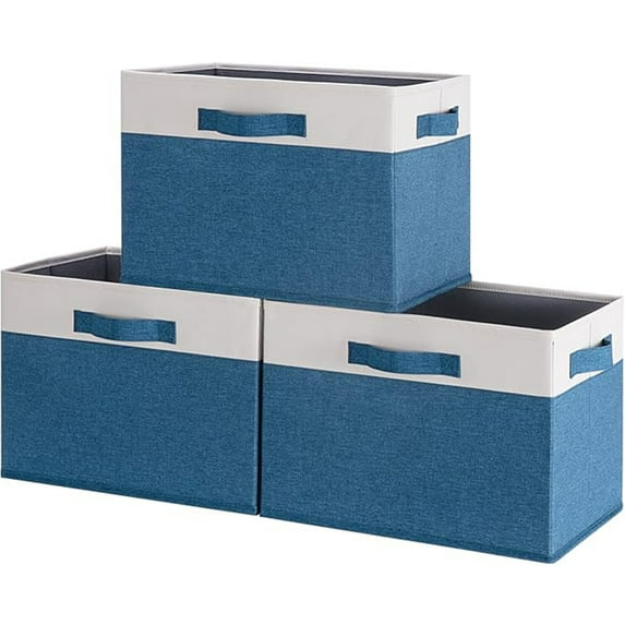 Youfenhome Large Fabric Storage Bins for Closet with 3 Handles, Foldable Rectangle Baskets, Fabric Storage Baskets for Shelves for Organizing Closet Shelf Nursery Toy (15x11x9.6in, 3 Pack)