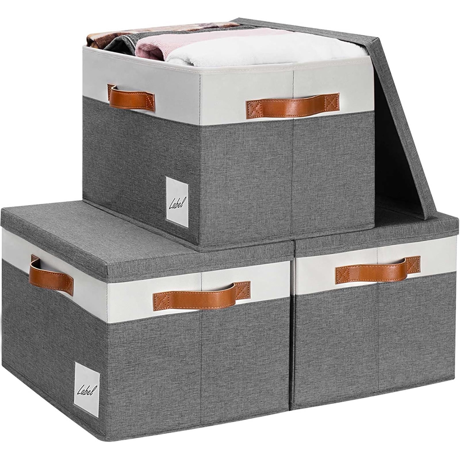 Youfenhome Large Fabric Storage Bins with Lids and Label Window for ...