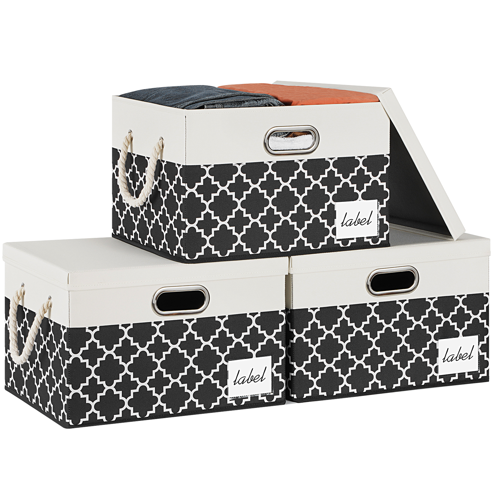 Youfenhome Large Storage Bins with Lids, Storage Boxes with Label & 3