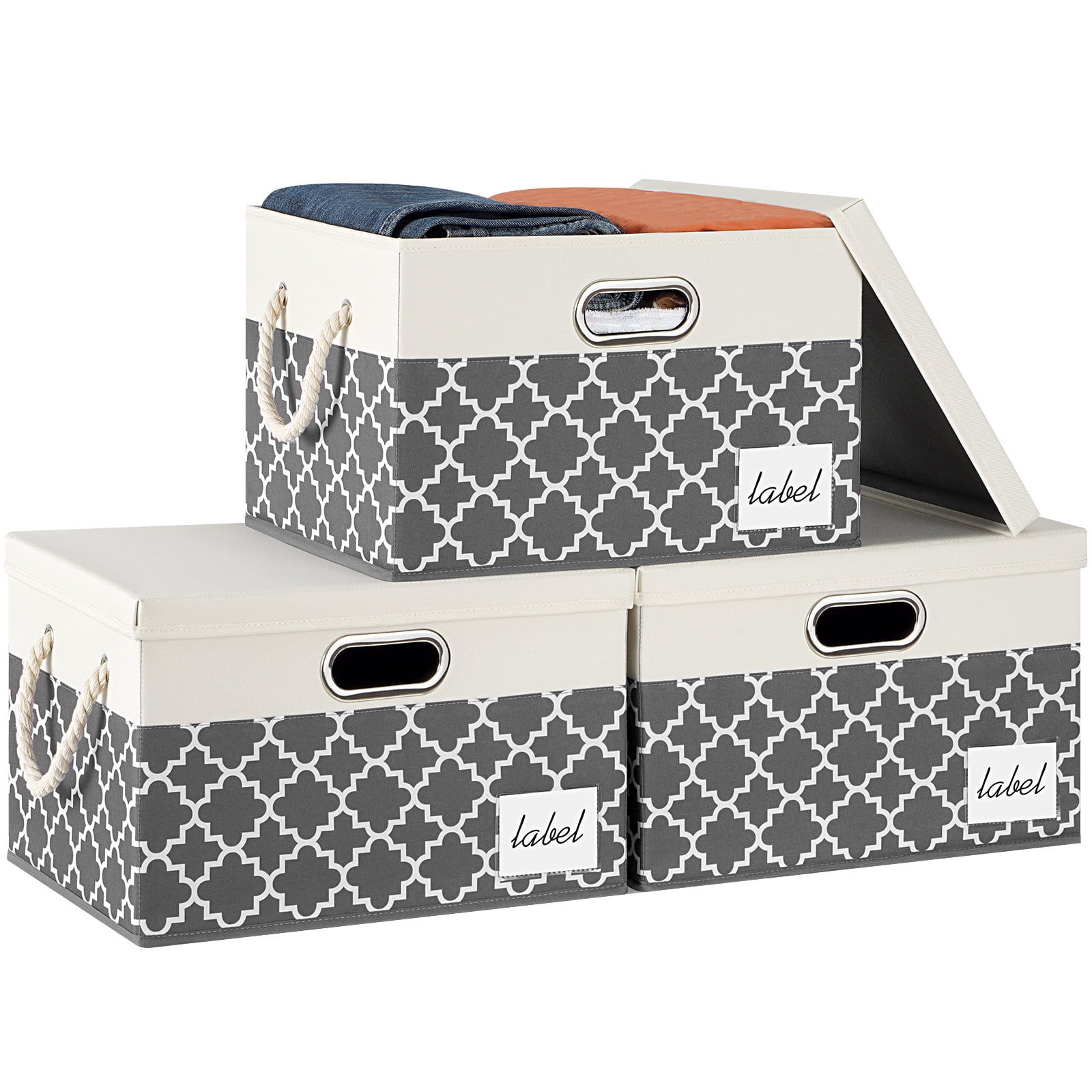 Youfenhome Large Storage Bins with Lids, Storage Boxes with Label & 3