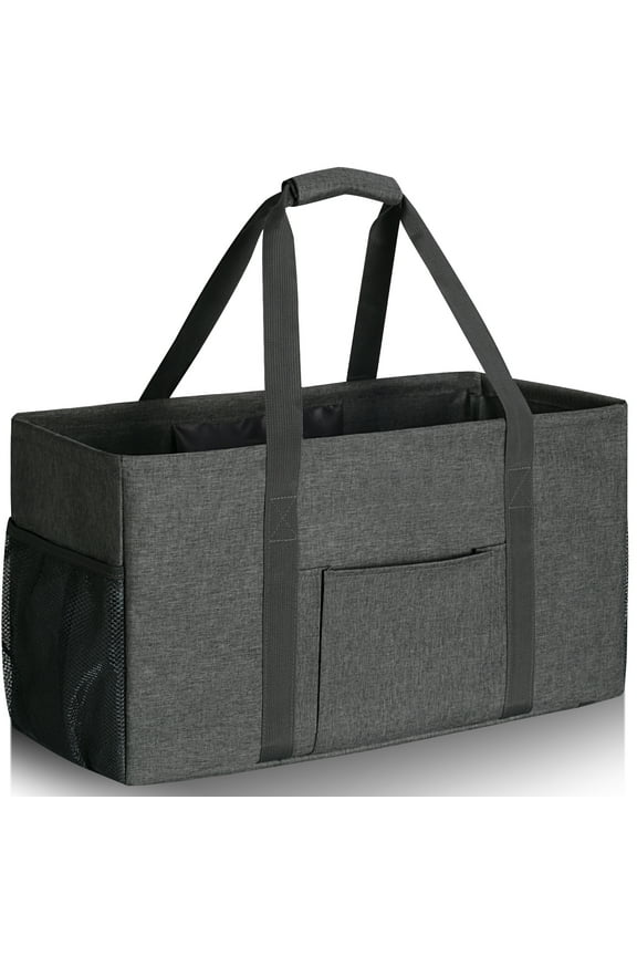Stand Up Extra Large Utility Tote Bag with Metal Wire Frame & Hard Bottom Board for Storage, Picnics, Beach, Shopping
