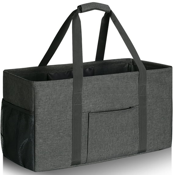 Youfenhome Stand Up Extra Large Utility Tote Bag with Metal Wire Frame & Hard Bottom Board for Storage, Picnics, Beach, Shopping