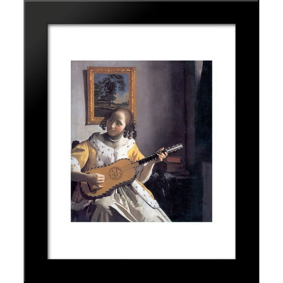 Youg woman playing a guitar 20x24 Framed Art Print by Johannes Vermeer