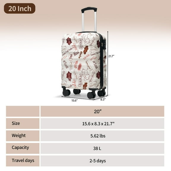 Yougu 20 Inch Carry on Luggage Airline Approved Lightweight Glossy Hardshell Suitcase with Spinner Wheels, TSA Lock  , (White+Brown)
