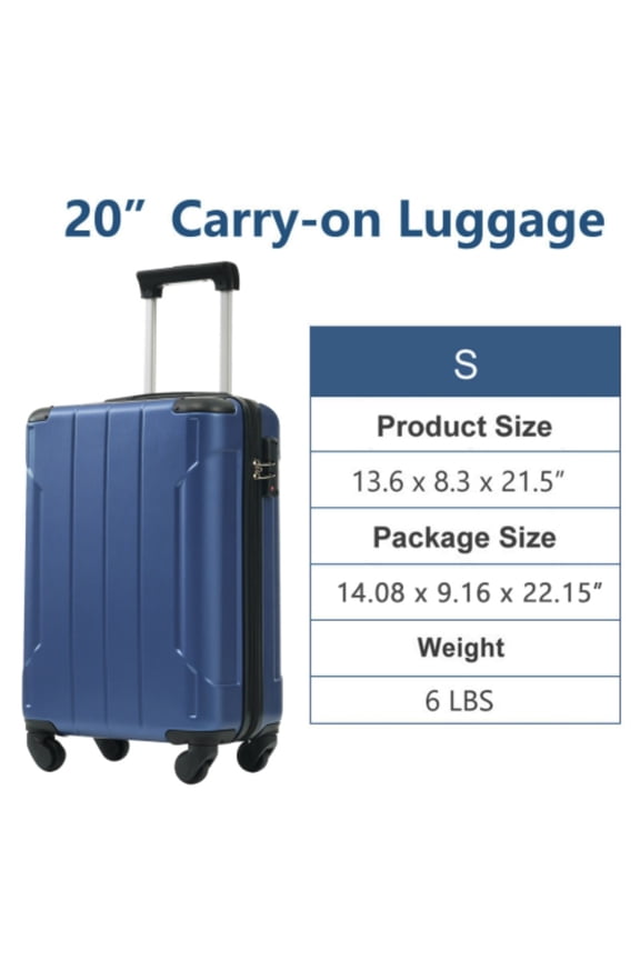 20" Lightweight Hardshell Luggage ABS Suitcases with Double Wheels, Expandable Checked , (Blue)