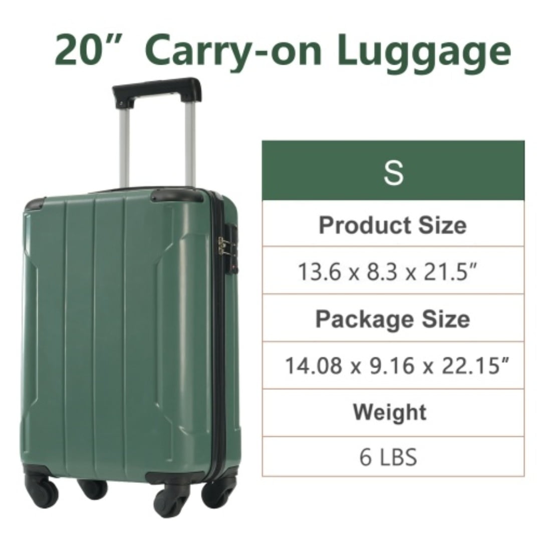 Yougu 20" Lightweight Hardshell Luggage ABS Suitcases with Double Wheels, Expandable Checked , (Green)