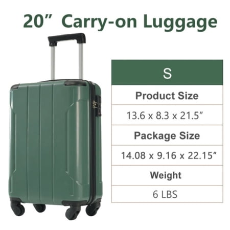 Yougu 20" Lightweight Hardshell Luggage ABS Suitcases with Double Wheels, Expandable Checked , (Green)