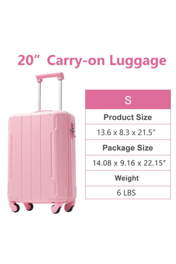 20" Lightweight Hardshell Luggage ABS Suitcases with Double Wheels, Expandable Checked , (Pink)