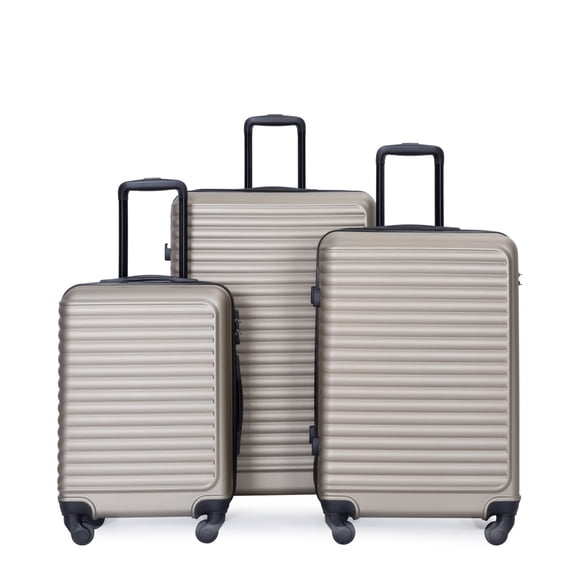 Yougu 3 Piece Hardshell Lightweight Suitcase with TSA Lock Spinner Wheels 20' 24' 28',Gold
