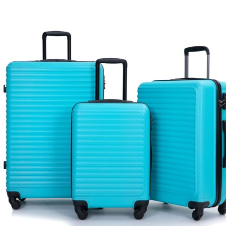 Yougu 3 Piece Hardshell Lightweight Suitcase with TSA Lock Spinner Wheels 20' 24' 28',Turquoise
