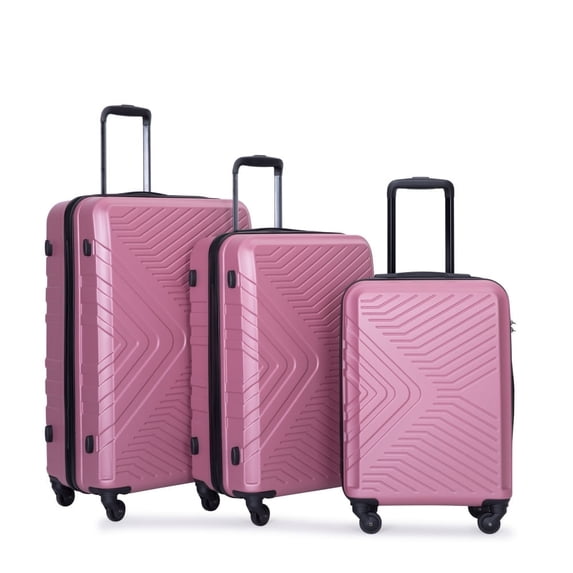 Yougu 3 Piece Hardshell Luggage Set Hardside Lightweight Suitcase with TSA Lock Spinner Wheels 20in 24in 28in,Pink