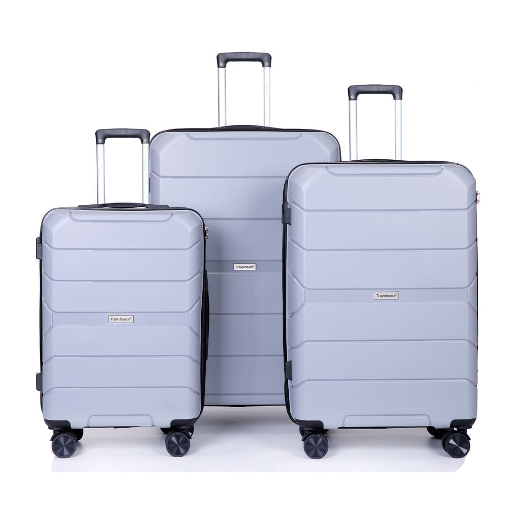 Yougu 3-Piece Hardside Carry-On Luggage Set, 20" 24" 28", Unisex, Silver