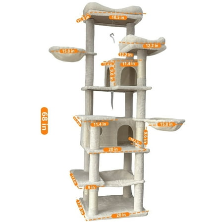 Yougu 68 Inches Multi-Level Large Cat Tree, Beige
