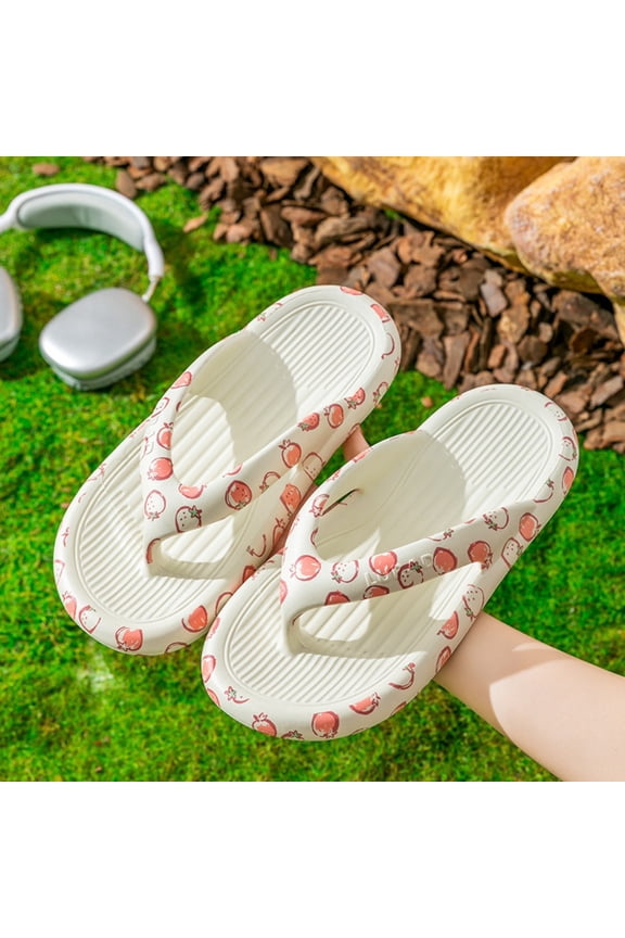 Flip Flop Sandals for Women - Slip Resistant, Strawberry US 7-8