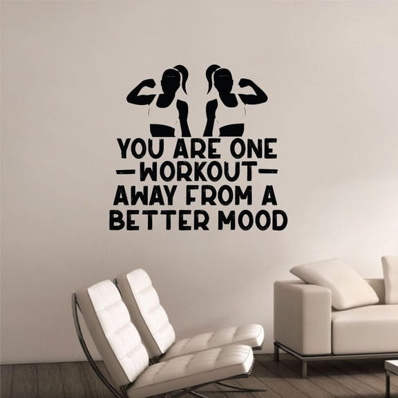 Youi Are One Workout Away From A Better Mood - Quotes Quote Exercise Motivation Fitness Inspiration Vinyl Wall Art Sticker Wall Decal Home Gym Workout Area Fitness Room Decoration Size (8x10 inch)