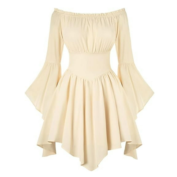 Youiyipin Womens Summer Dresses Irtysh Renaissance Victorian Peasant Ruffle Smocked Waist Boho Pirate Shirt Blouse Cosplay Costume Dresses For Women