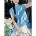 thumbnail image 1 of  New Chinese Style Linen Tencel Breathable Full Cardigan Artistic Blue Summer Cheongsam Skirt Suit Tide, 1 of 5