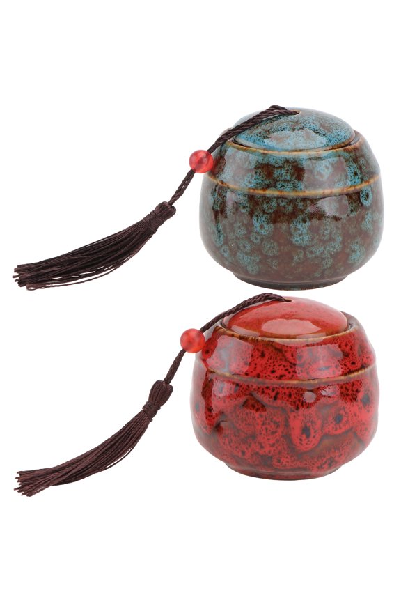 2 Oriental Ceramic Food Storage Jars for Tea, Coffee, Spice, Nuts, Snacks