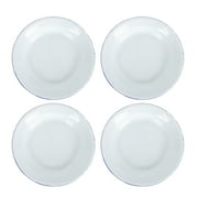 Youliang 4pcs Enamel Plates Unbreakable Dinner Serving Tray Retro White with Blue Rim