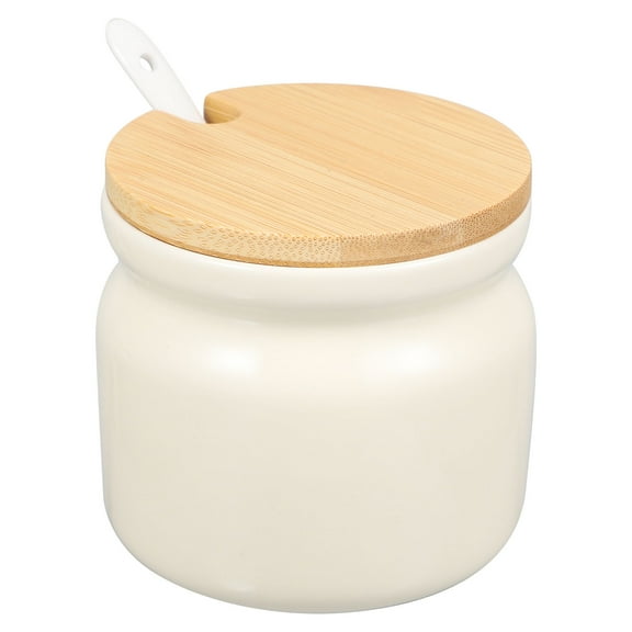 Youliang Ceramic Bacon Grease Container with Wood Lid and Spoon