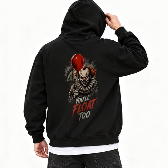 Youll Float Too Clown Men's Hoodie with Halloween Pattern Sweatshirt
