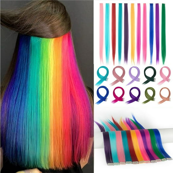 Youloveit 11 Pcs/36 Pcs Colored Party Highlights Colorful Clip in Hair Extensions 22 inch Curly Wavy Straight Synthetic Hairpieces for Women Kids Girls, Rainbow (Colorful Set)