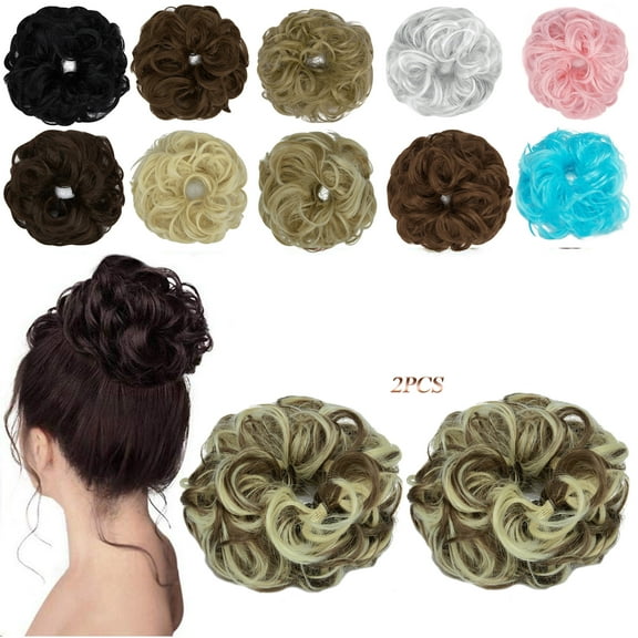 Youloveit 2PCS Messy Bun Hair Hairpiece Scrunchies Wavy Messy Synthetic Chignon Hairpiece for Women Hair pieceUpdo Bun Extensions