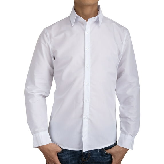 Youloveit Big Boys Dress Shirts Solid Color White Dress Shirt Long Sleeve Casual Button up Shirts,Color Black/Blue/White