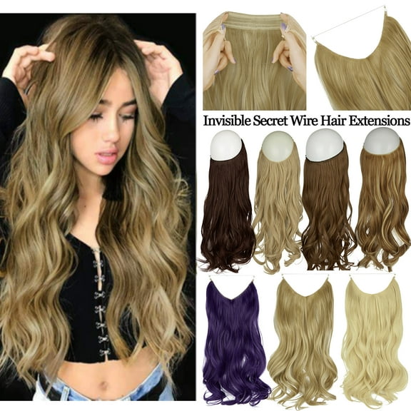 Youloveit Hair Extensions Pale Ash Blonde Straight Synthetic Hairpieces Long 18 20 Inch 4.2 Oz Invisible Wire Headband for Women Hairpieces No Clip Silky Curly Synthetic Hair