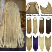 Youloveit Hair Miracle Wire Hair Extensions - Invisible Hidden Elastic Miracle Wire Secret Hairpiece for Women Synthetic Straight Hair Extensions, Ash Brown 8#, 22 Inch