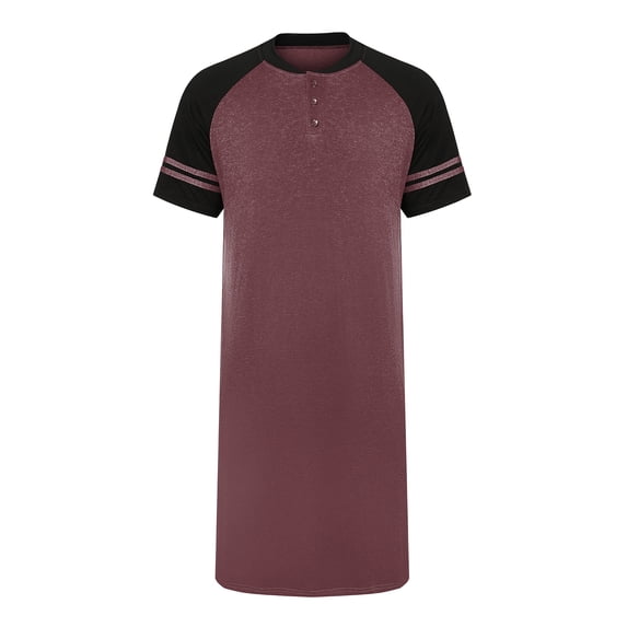 Youloveit Men Long Nightshirt Short Sleeve Nightwear Shirt Soft Cotton Sleep Nightshirt Comfy Kaftan Sleepshirt Sleepwear